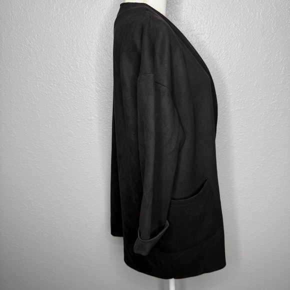 Zara Women's Small  Black Long sleeve Pockets open Front Overcoat Blazer -cp - Picture 4 of 9